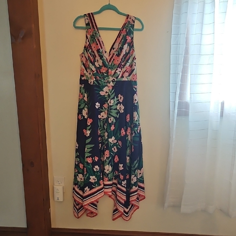 Vince Camuto Asymmetrical Blue and Pink Sundress